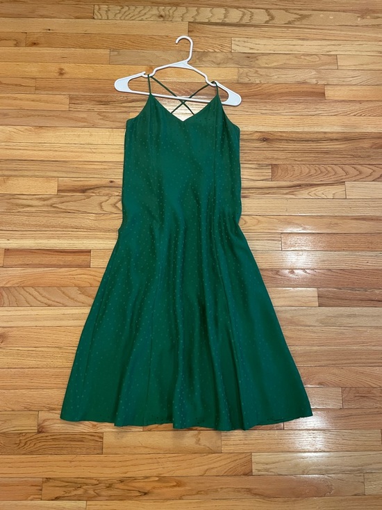 Sezane Dresses & Skirts - Sezane Emerald Green Polka Dot Jacquard 100% Silk Strappy Dress size 36
